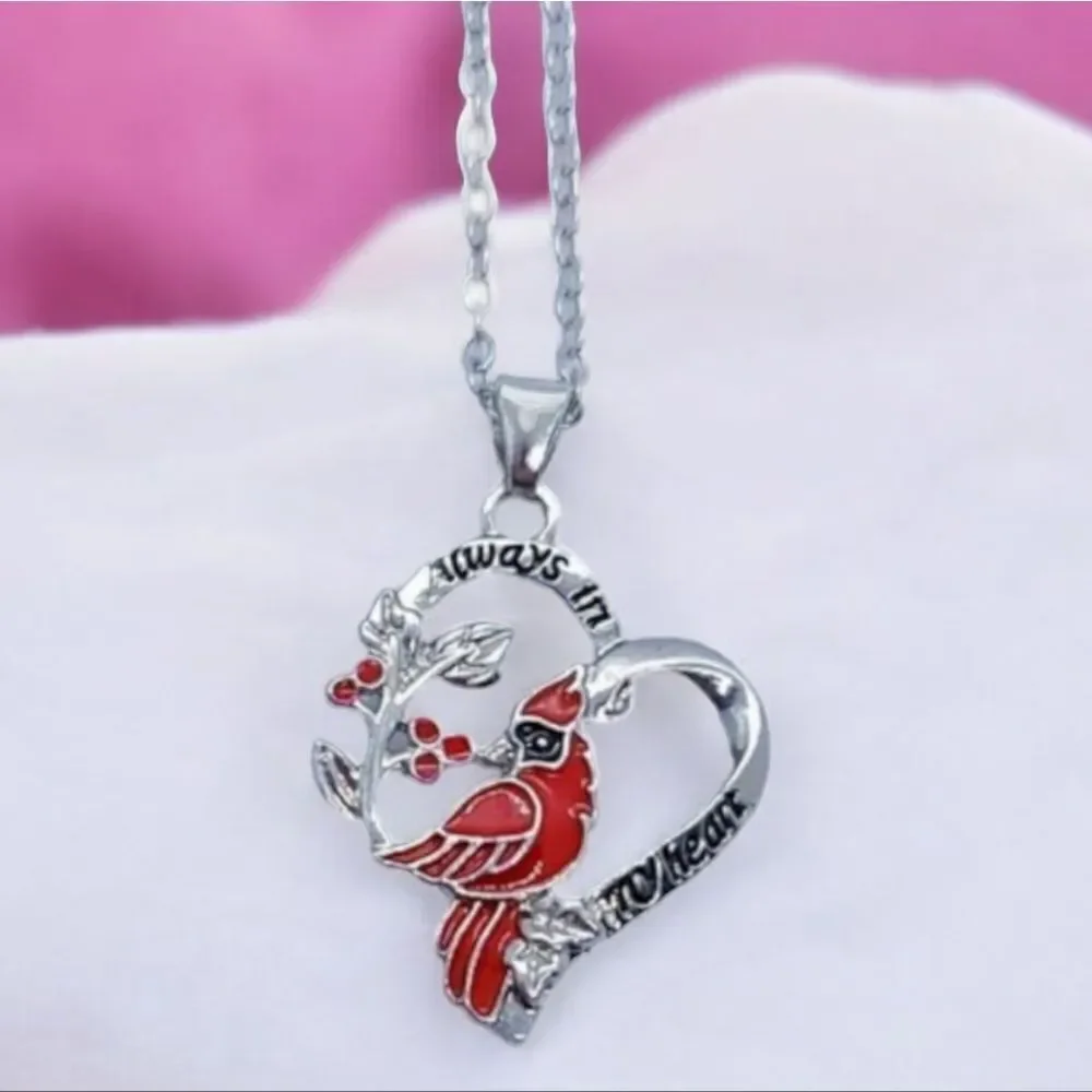 Red Cardinal Necklace Heart Memorial Jewelry Always in My Heart Symbolic Gift